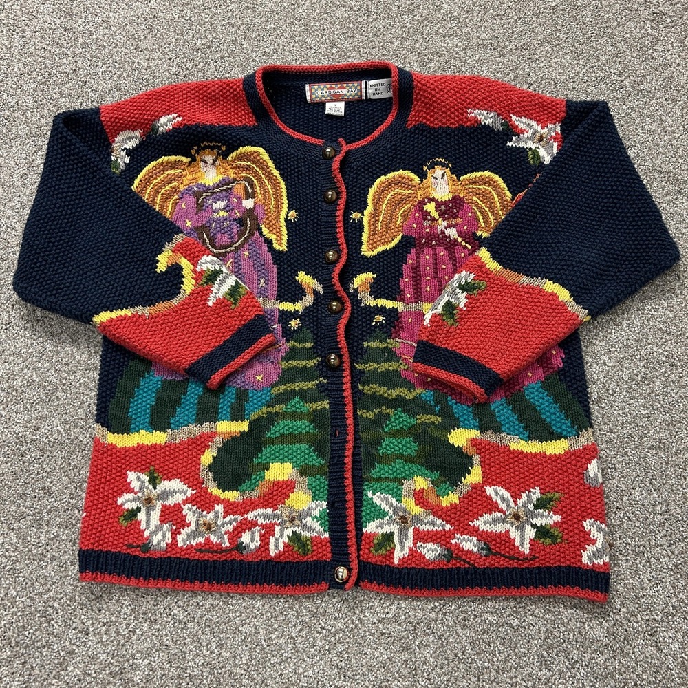 Vintage Cardigan Bay Sweater Womens 1X Multicolor Angel Ugly Christmas Knit
